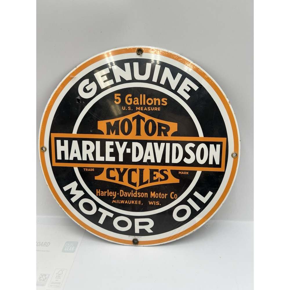 Harley Davidson Genuine Motor Oil Porcelain Sign Ande Rooney 11.25" NOS Wrapped